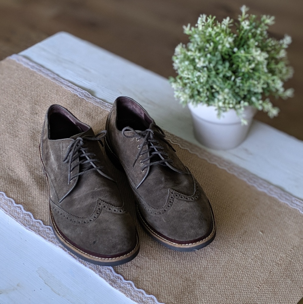 Taupe Suede Cole Haan Oxford Lace Up Dress Shoes